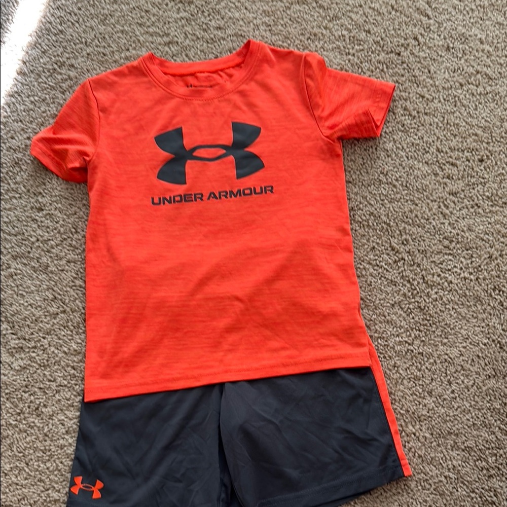 Under Armour Boys Orange and Gray matching shorts & tee
